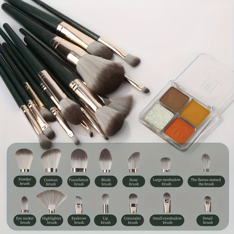 Women Makeup Brush Set 14 Pcs Green Professional Face Eye Blending Contouring
