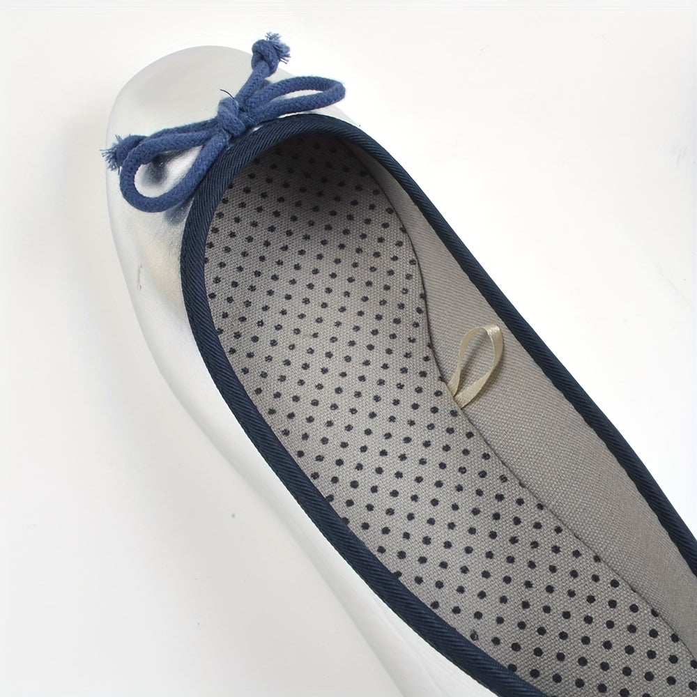 Ayollar uchun Slip-On balet tuflisi, bog‘ichli, yumshoq taglik, PU qoplamali, dumaloq burchakli toe