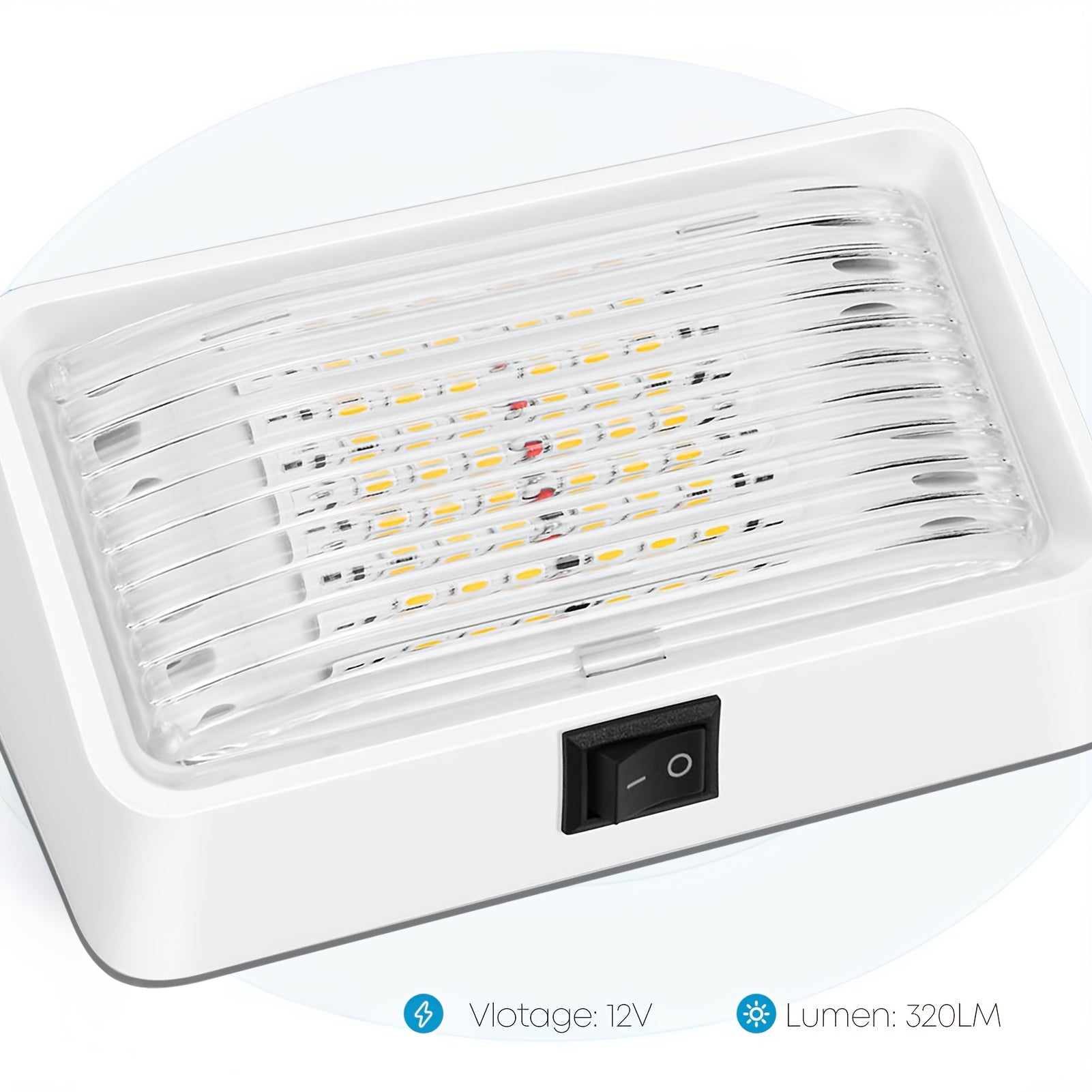 RV Exterior Light Strip Switch 12V 320 Lumens White Base Amber Lens