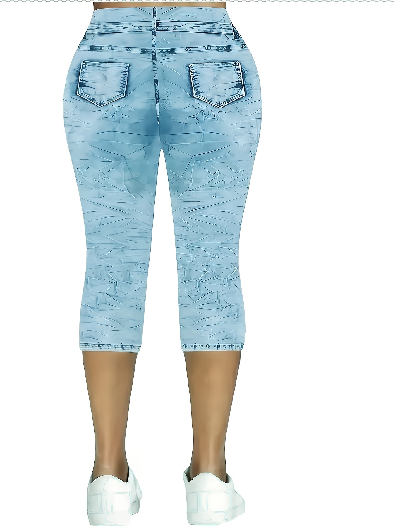 Plus Size Women's Tie-Dye Faux Denim Shorts Stretchy High Waist Casual