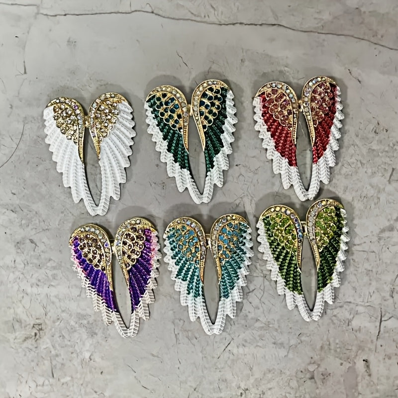 Christmas Angel Wings Brooches Set of 6 with Diamond Decor Stylish Jewelry Accessories
