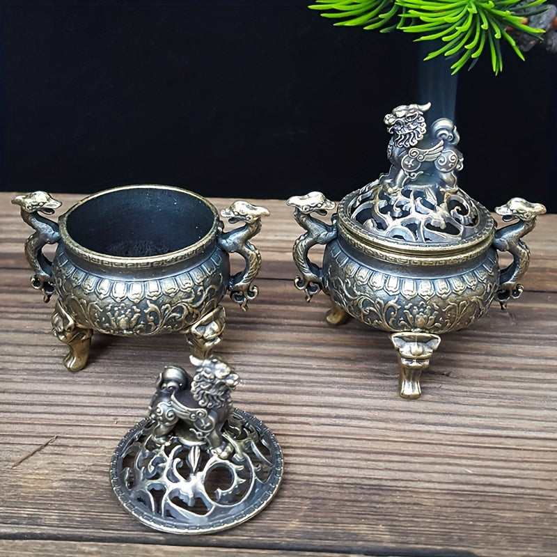 Metal Incense Burner with Lid and Three Legs for Home Decor and Holidays