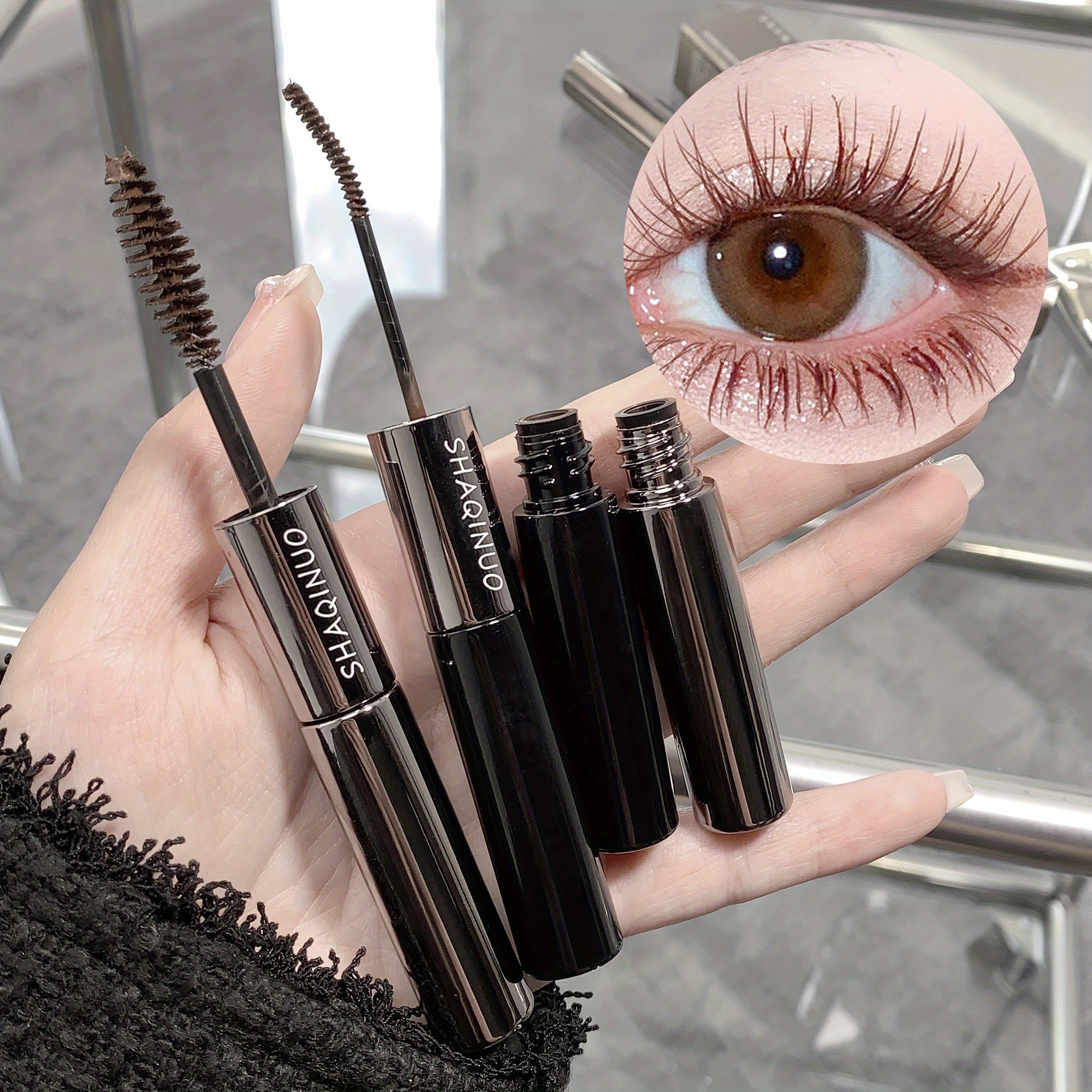 Women Waterproof Double-Head Mascara Volumizing Lengthening Curling Black