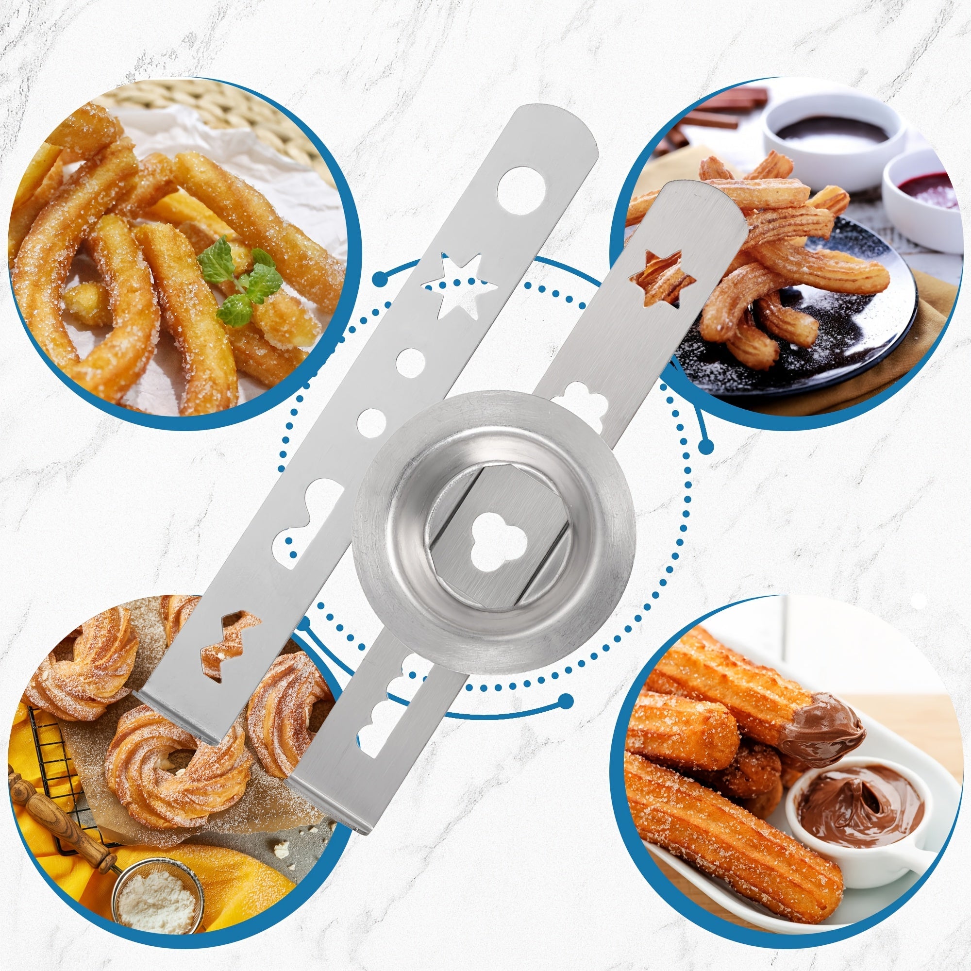 Naychali po'latdan yasalgan pechene kesgichlar to'plami, 3 xil shaklda: Yulduz, Yurak va Doira - Yaratkansiz pishirish uchun mukammal, Rojdestvo pechene va pizza uchun ideal - Oziq-ovqat xavfsizligi uchun mo'ljallangan xamir qo'shimchalari bilan birga.