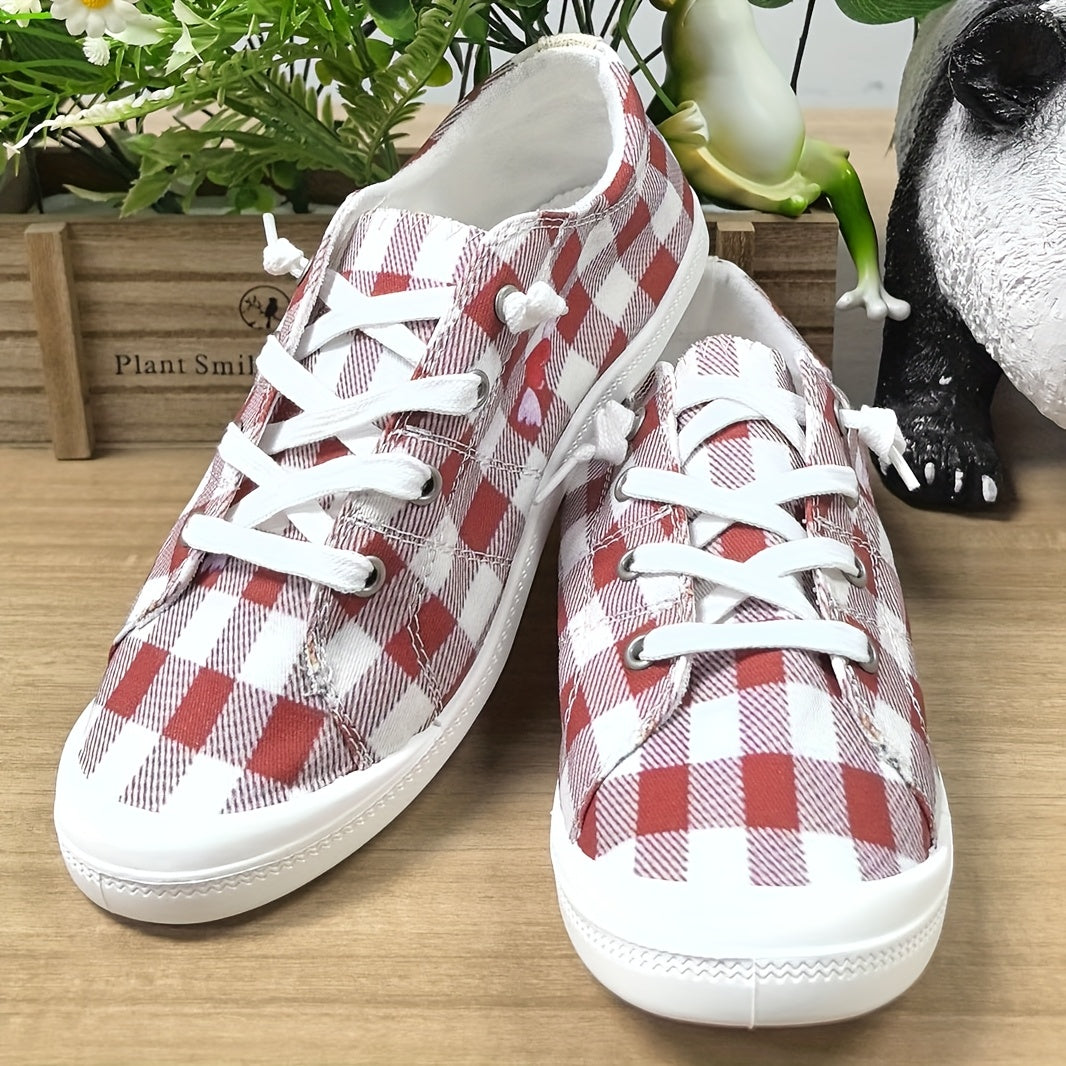 Women's Casual Slip-On Shoes With Plaid 2D Print Soft Sole Lightweight