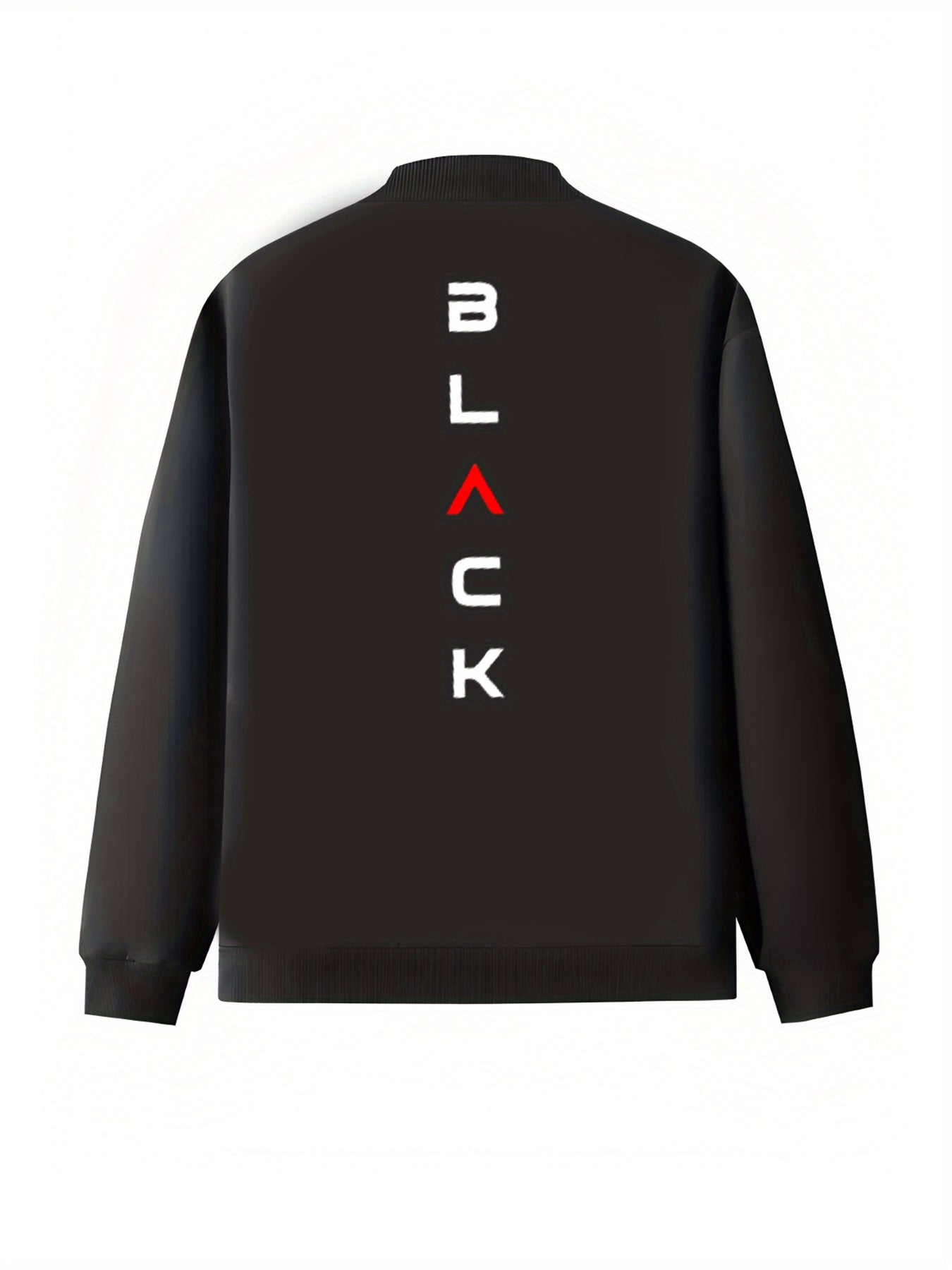 Plus Size Women's Black Jacket with Bold Lettering Zip-Up Coat All-Season Outerwear