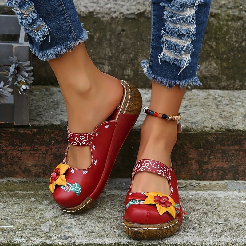 Women's Floral Wedge Shoes Lightweight Closed-Toe Slip-Ons for Spring