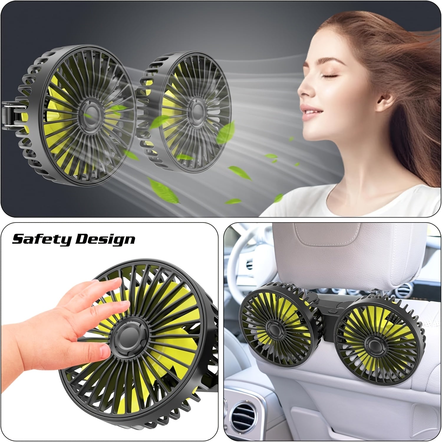 Portable USB car fan with rear seat backrest and electronic fan for strong wind