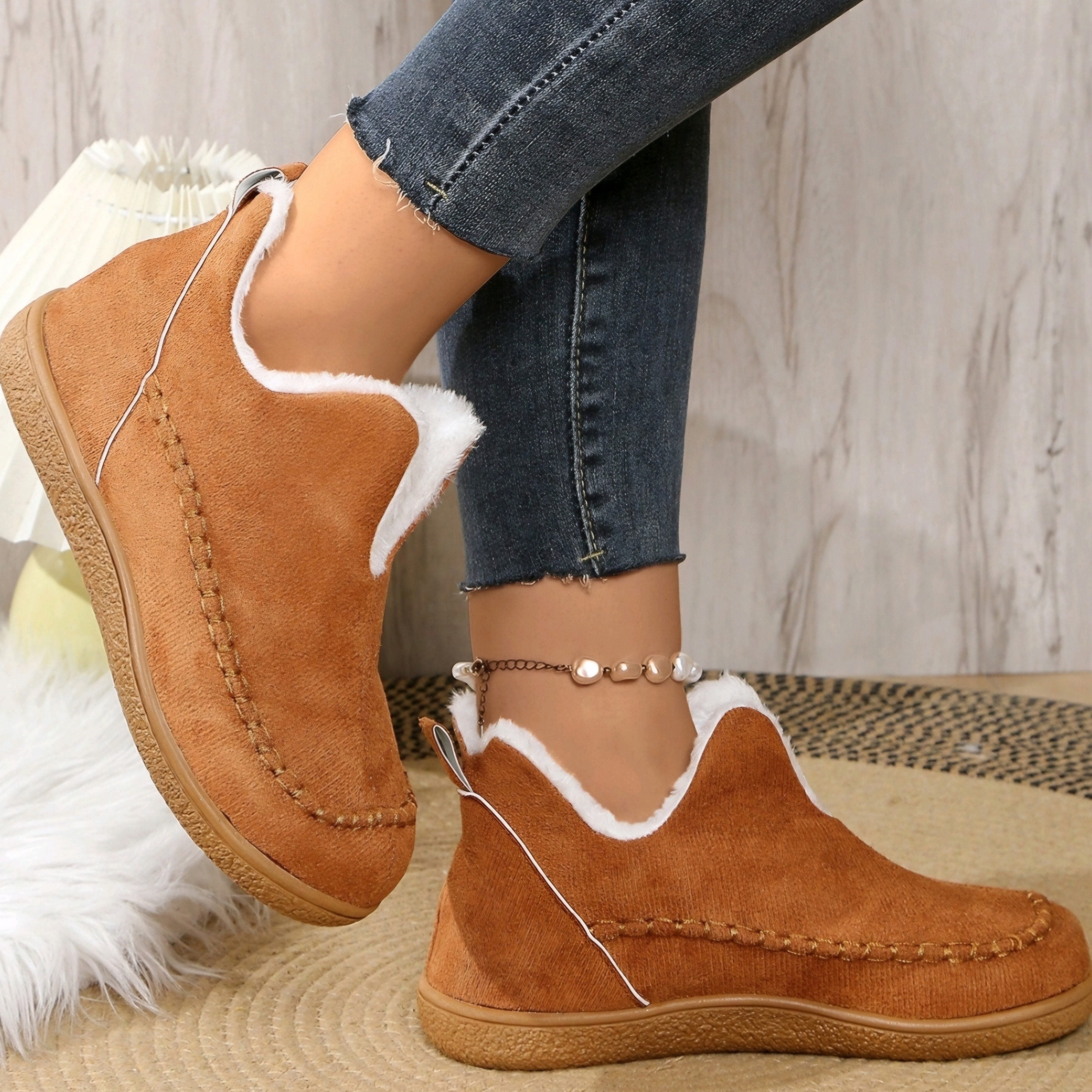 Women's Winter Fleece Lined Short Boots Rubber Sole Casual Slip-On