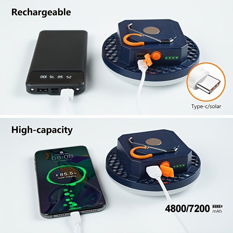 Linterna de camping LED recargable con base magnética, batería de litio de 4800mAh y 4 modos