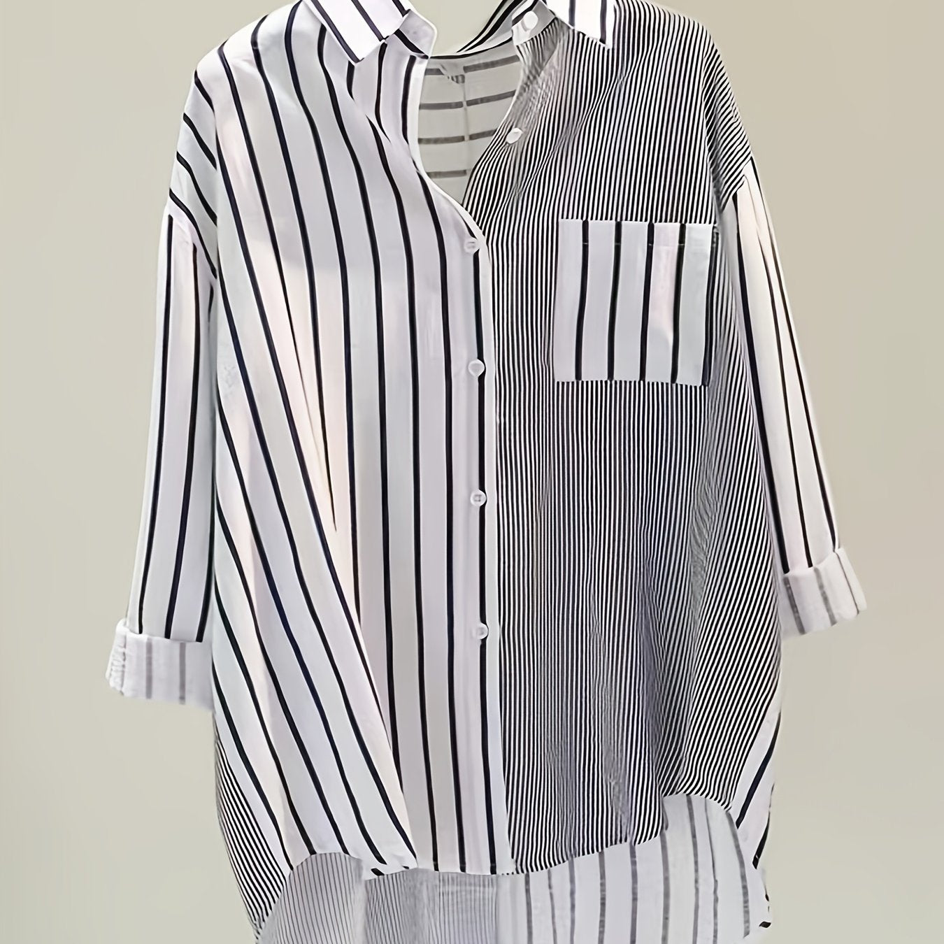 Plus Size Long Sleeve Striped Shirt Rayon Elegant Casual for Women
