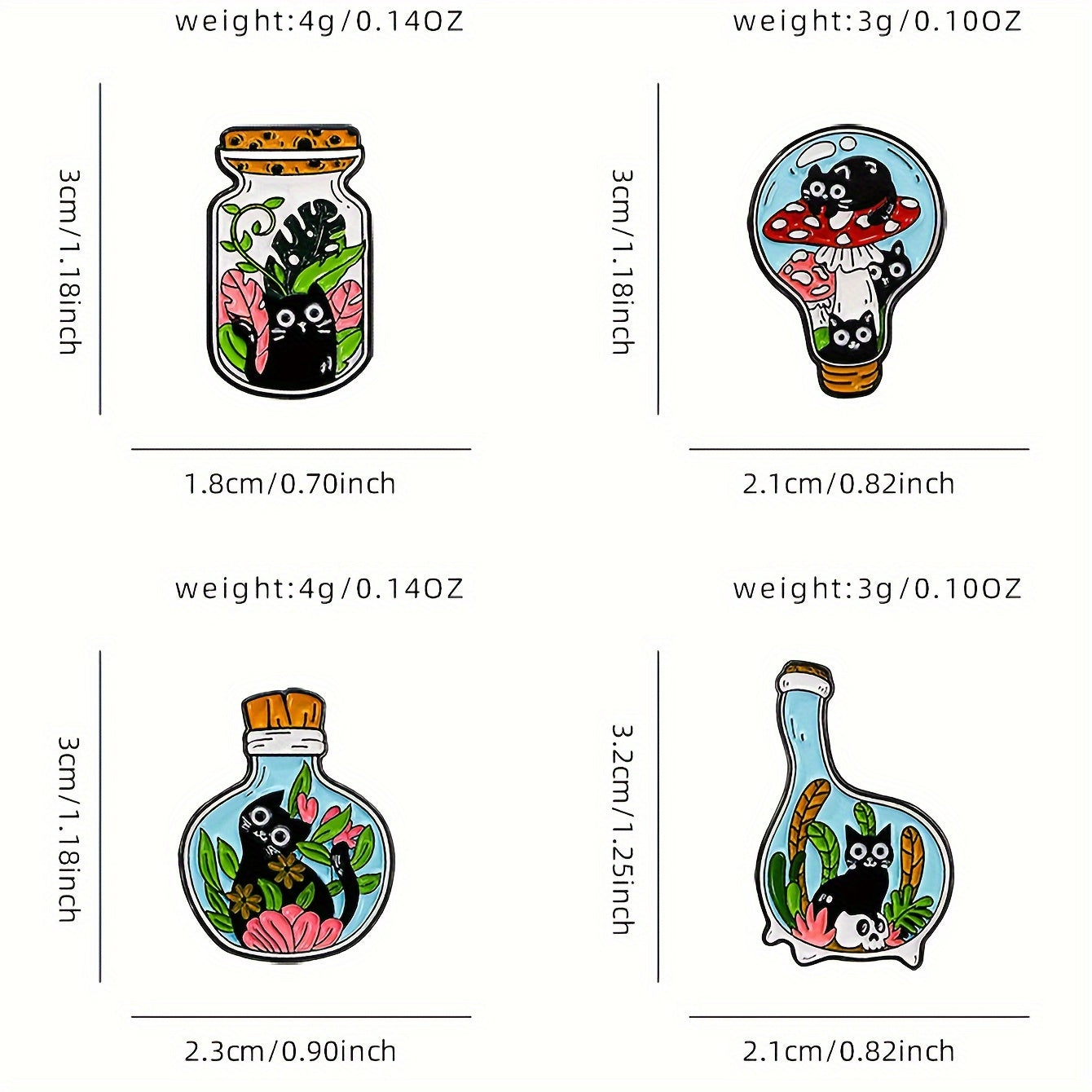 Set of 4 Cat and Plant Enamel Pins for Women Jewelry Brooches Alloy Stylish Accessories