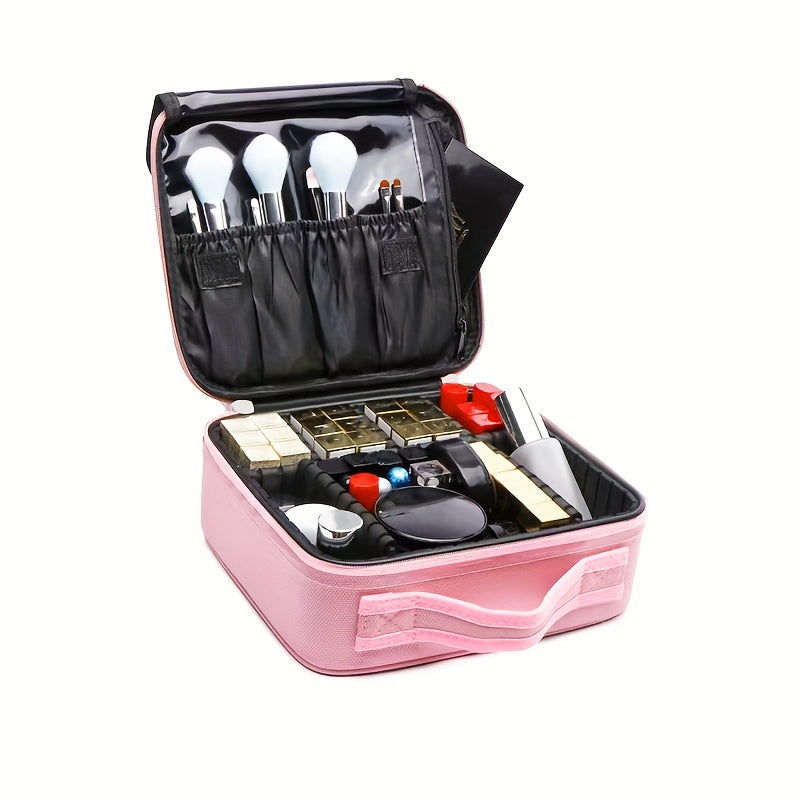 Bolsa organizadora de maquillaje impermeable negra con divisores ajustables para viajes