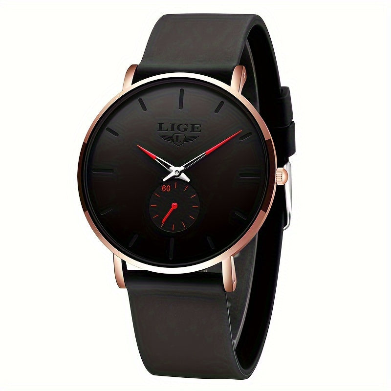 Women's Black Quartz Watch with Silicone Band and Water Resistance