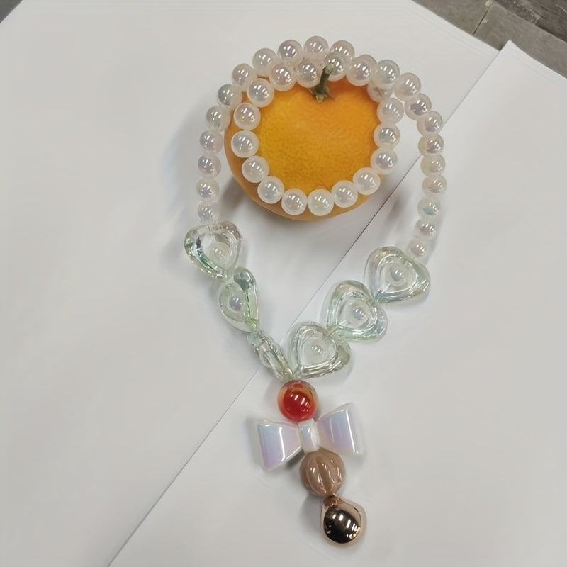 Heart-Shaped Necklace with Artificial Pearls and Colorful Beads for Gift and Festive Wear