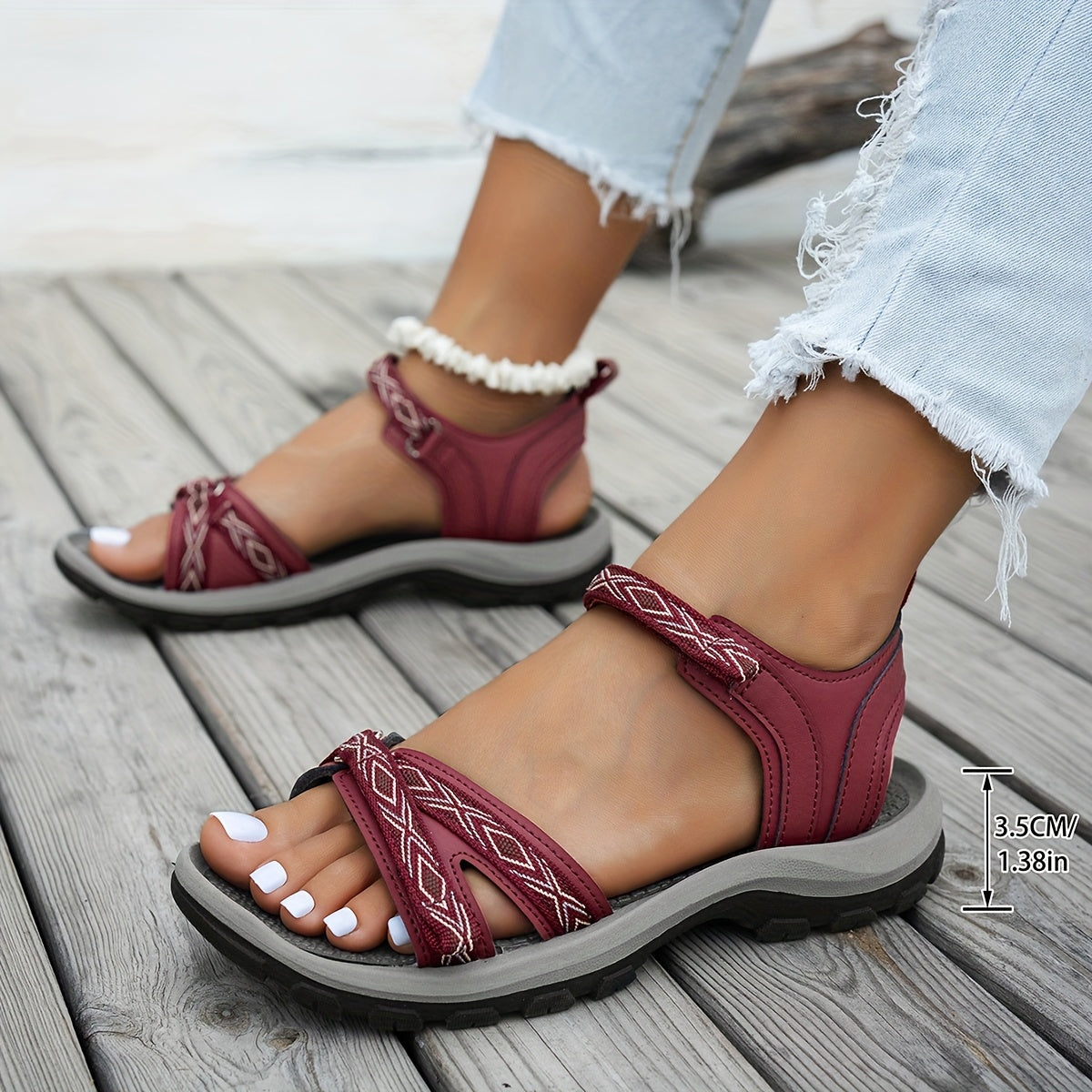 Women's Rhombus Strap Sports Sandals with Adjustable Closure, EVA Insole