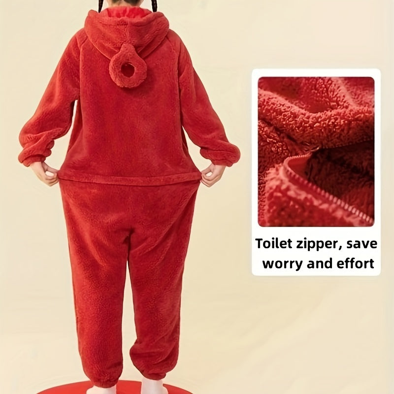 Pijama de mono con capucha para adultos, suave franela, diseño de dibujos animados lindo