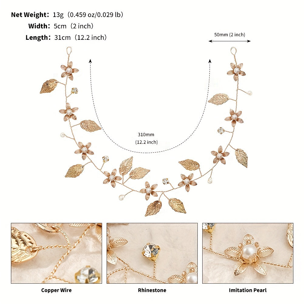 Handmade Hairband with Faux Pearls and Floral Leaf Design