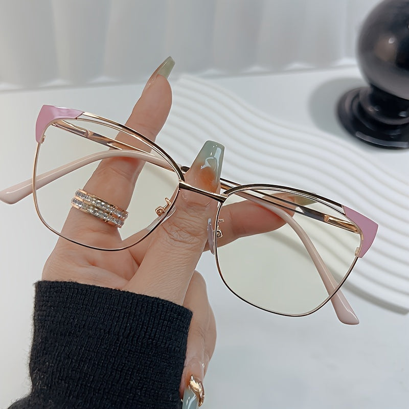 Women's Blue Light Blocking Glasses Oval Metal Frame Chic Design Non-Prescription Includes Case