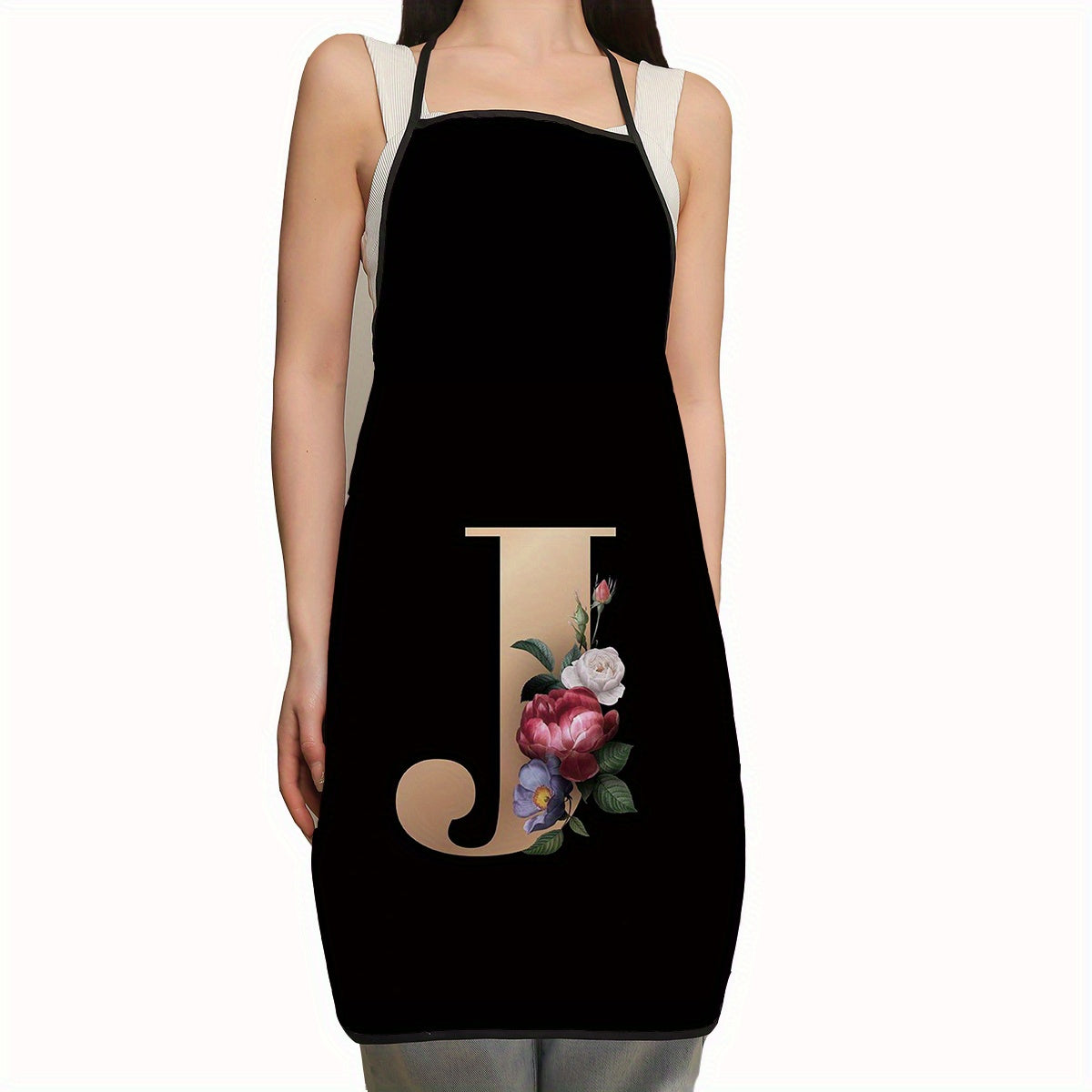 Polyester Apron with Adjustable Suspenders and Letter Flower Pattern for Restaurant Waiters and Chefs