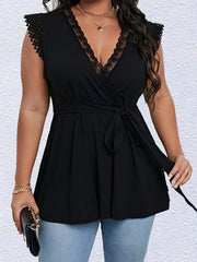 Plus Size Women's Short Sleeve Ruffle Shirt with Collar Summer Casual Top