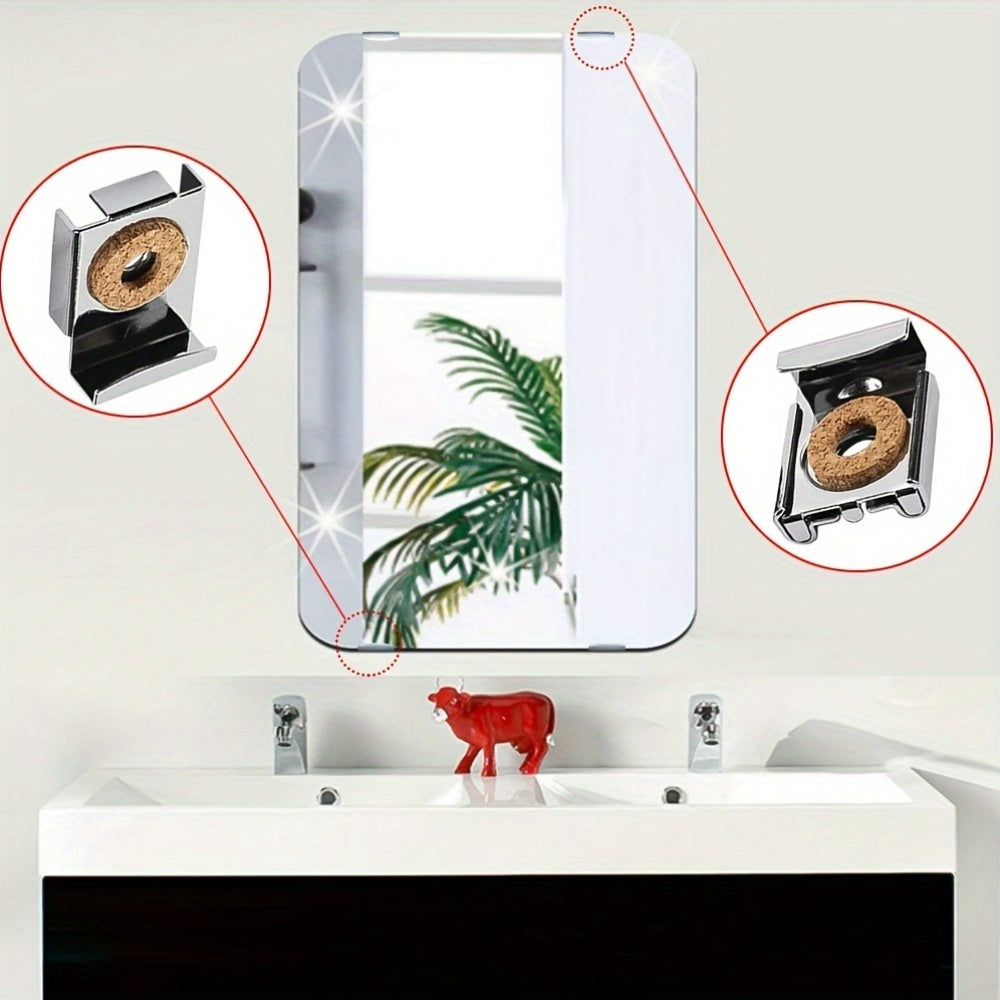 12-Pack Wall Mirror Brackets Heavy-Duty Stainless Steel with Spring Clamps Adjustable Height Wooden Finish