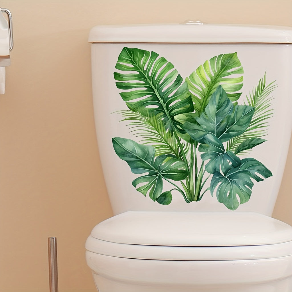 Pegatinas decorativas para plantas verdes en el baño, resistentes al agua, removibles, para cubiertas de inodoro, adhesivos decorativos