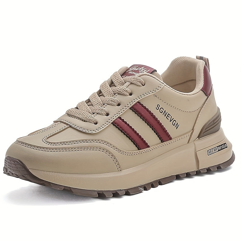 Women’s Low-Top Sneakers Beige Striped Anti-Slip Breathable All-Season Shoes