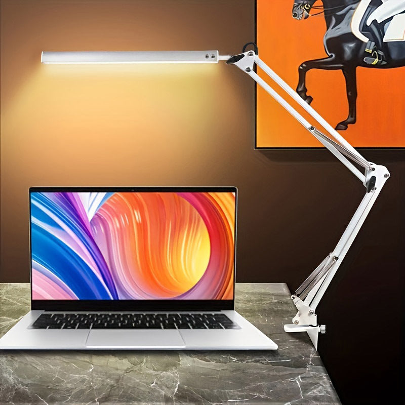 LED Desk Lamp with 3 Lighting Modes Clamp Metal Swing Arm 10 Brightness Levels