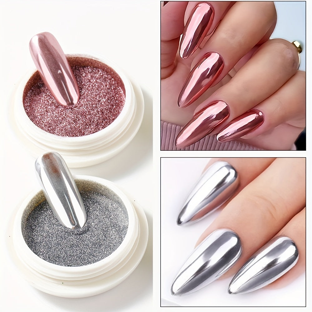 6 Pieces Chrome Mirror Nail Powder Set Metallic Gold Silver for Nail Art