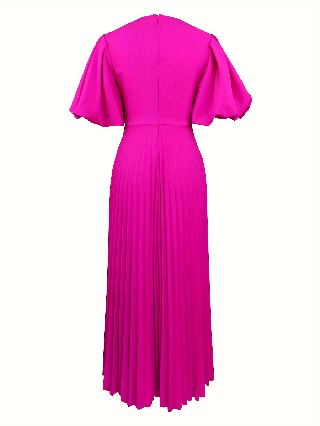 Women's Purple Party Dress with Lantern Sleeves and Pleated Hem