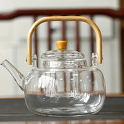 Glass Teapot with Bamboo Handle and Removable Infuser 34oz Heat-Resistant Borosilicate