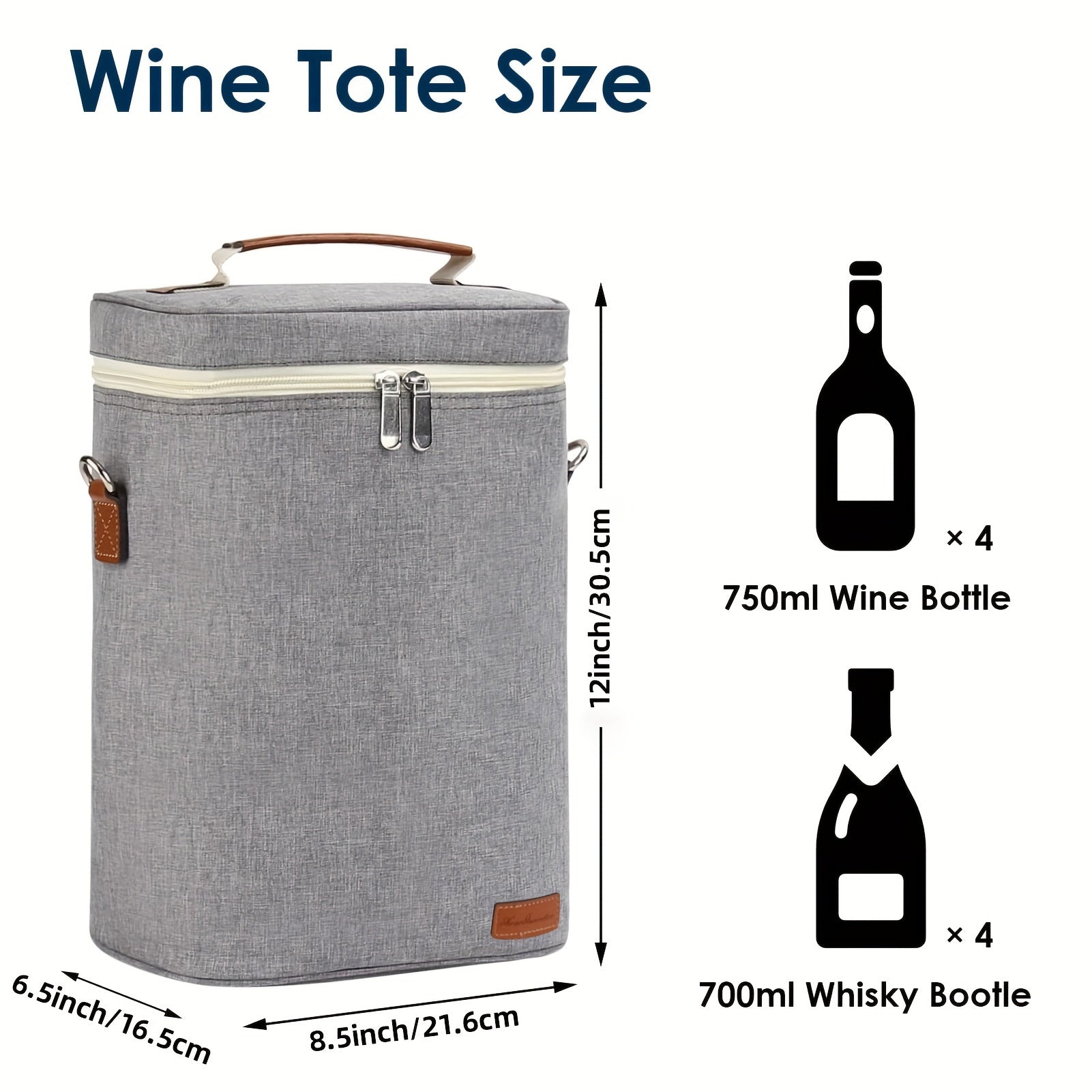 Insulated Wax Canvas Wine Tote Bag Holds 4 Bottles with Wine Opener for Travel Beach Weddings