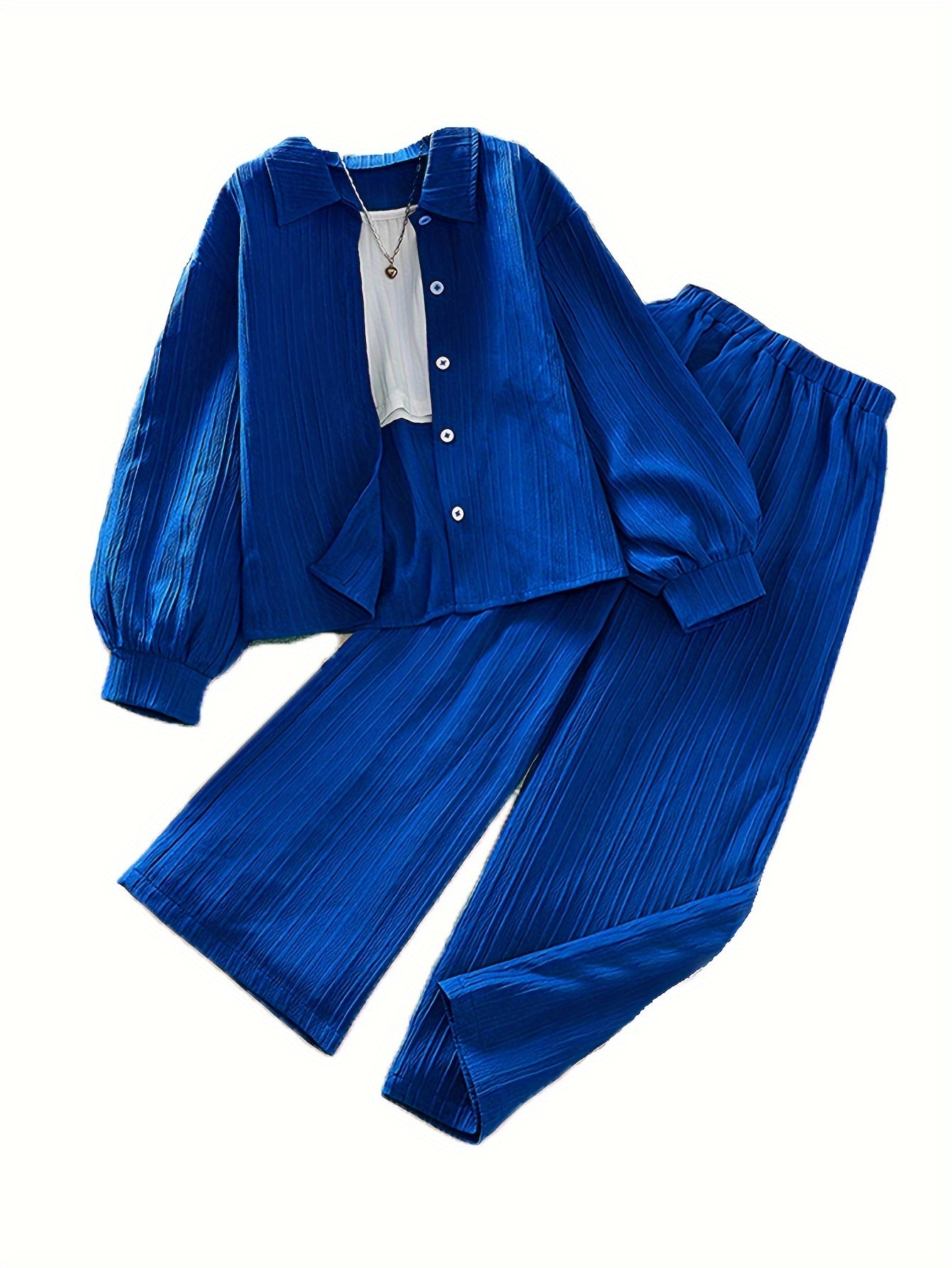 Girls' Clothing Set for 8-12 Years Long Sleeve Solid Color Korean Style Casual Outfit