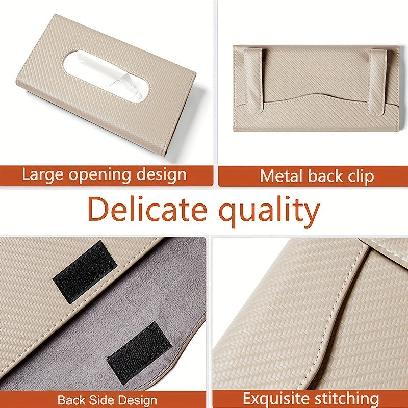 Car Sun Visor Tissue Holder PU Leather Multi-Functional Napkin Box for All Models