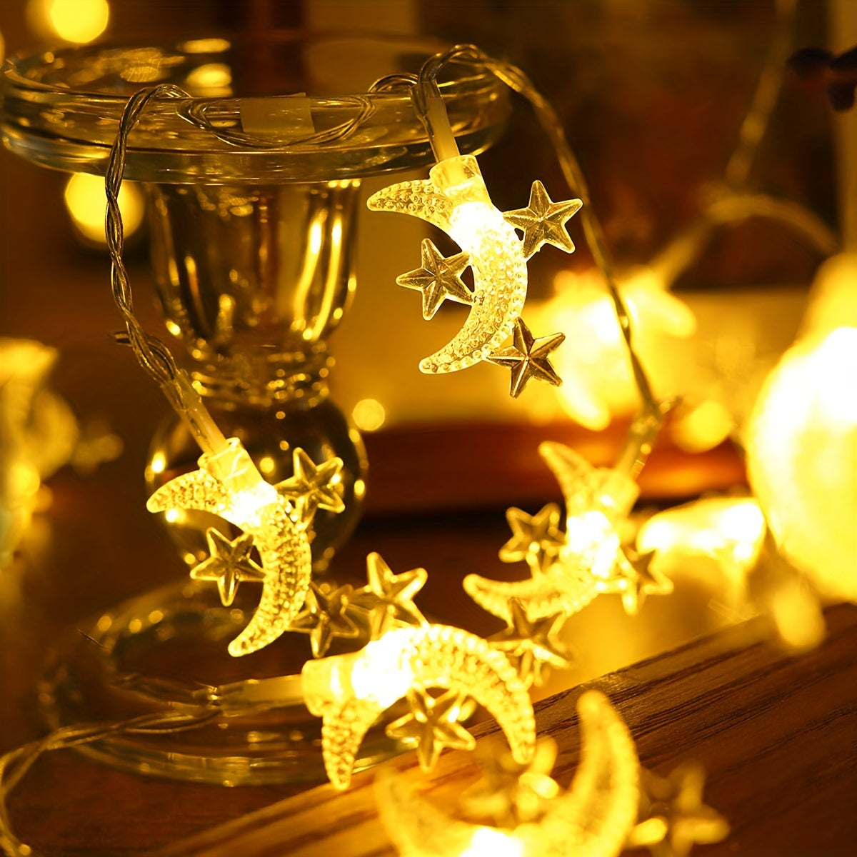 Battery Powered Star and Moon String Lights for Home Decor Indoor Festive Holiday Christmas Ramadan
