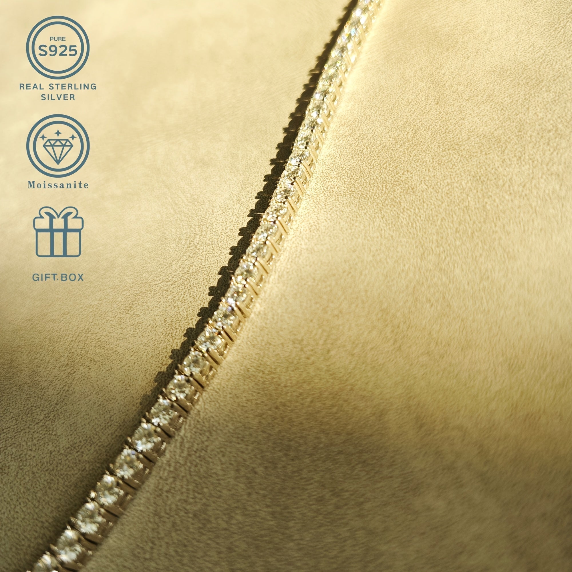 Silver Tennis Bracelet with 0.1 Carat D-Grade White Moissanite December Birthstone Platinum Plated