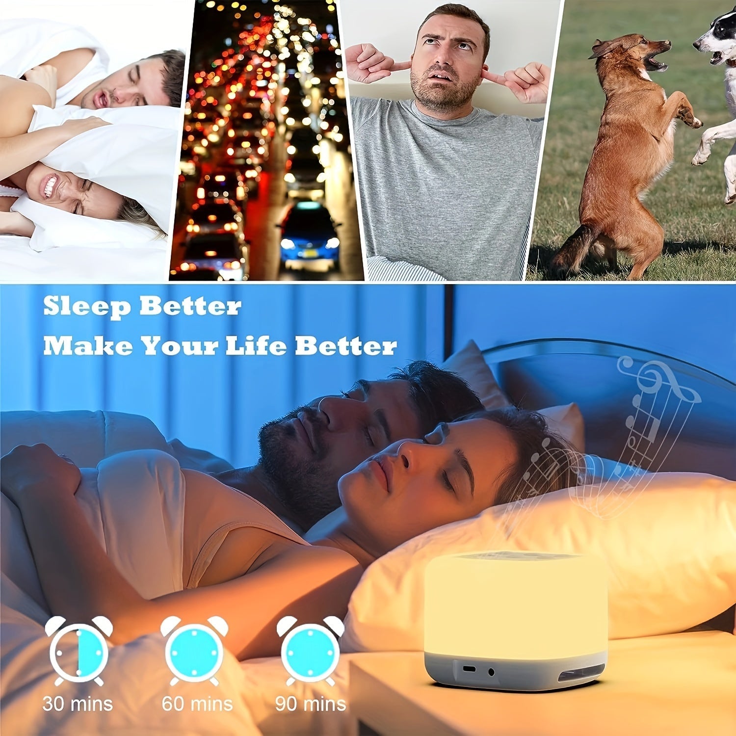Rechargeable Portable Sleep Sound Machine with 7 Colors Night Light and 40 Soothing Sounds