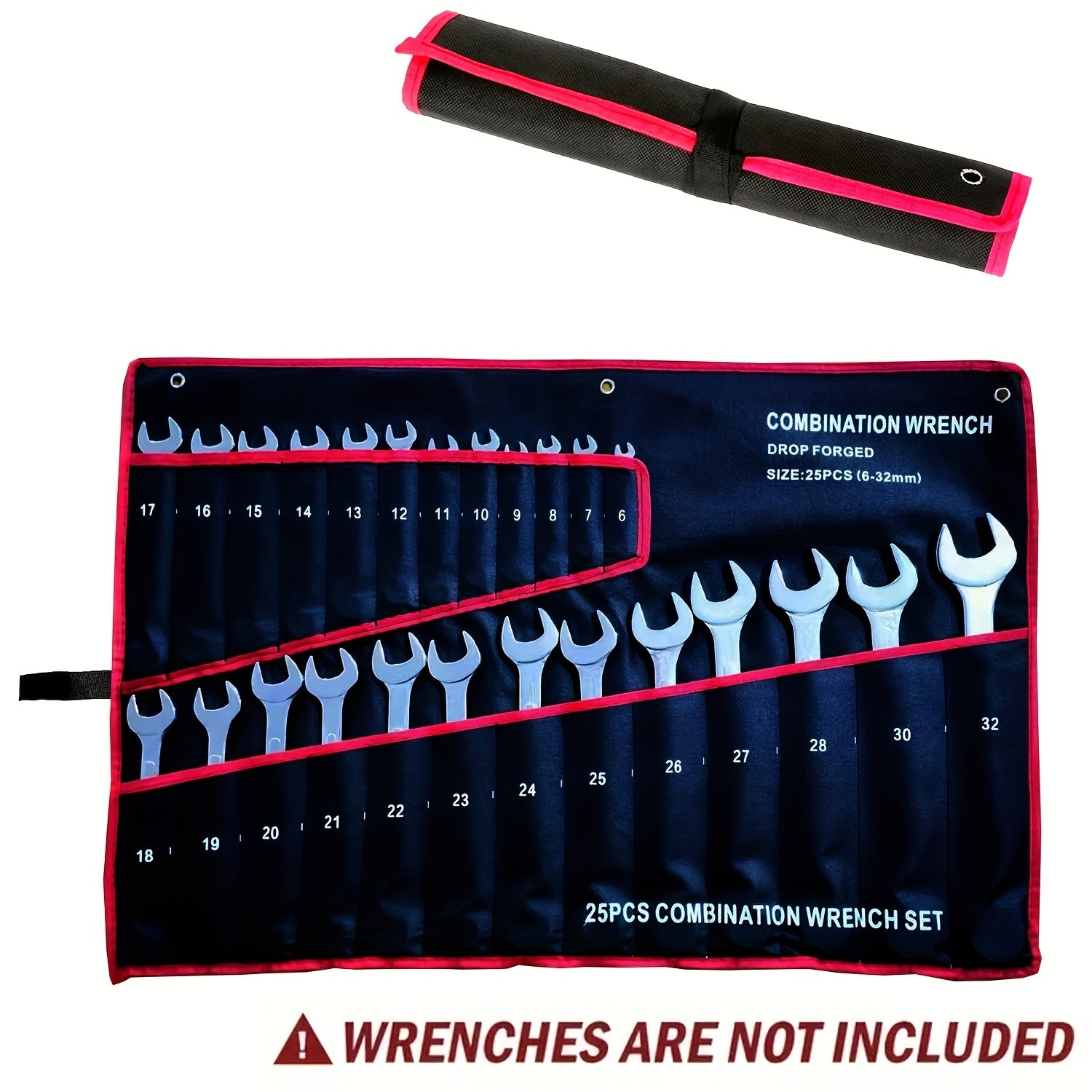 Durable Fabric Wrench Organizer Roll with 25 Pockets Heavy-Duty Tool Storage
