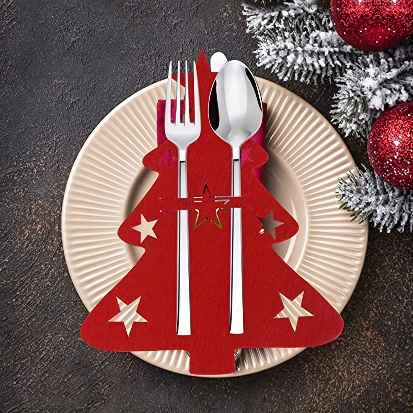 12pc Felt Mini Christmas Trees for Table Decor, Fork and Spoon Bag