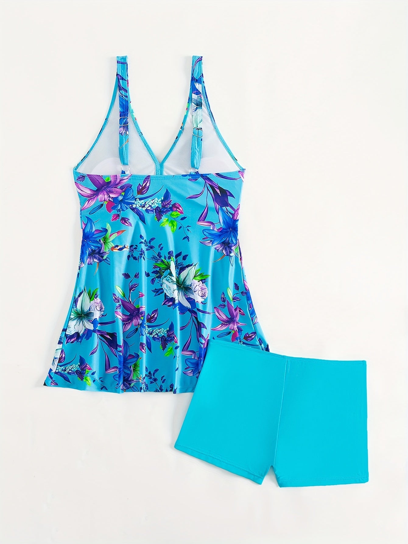 Women's Tropical Print Tankini Set with Boxer Shorts Swimsuit