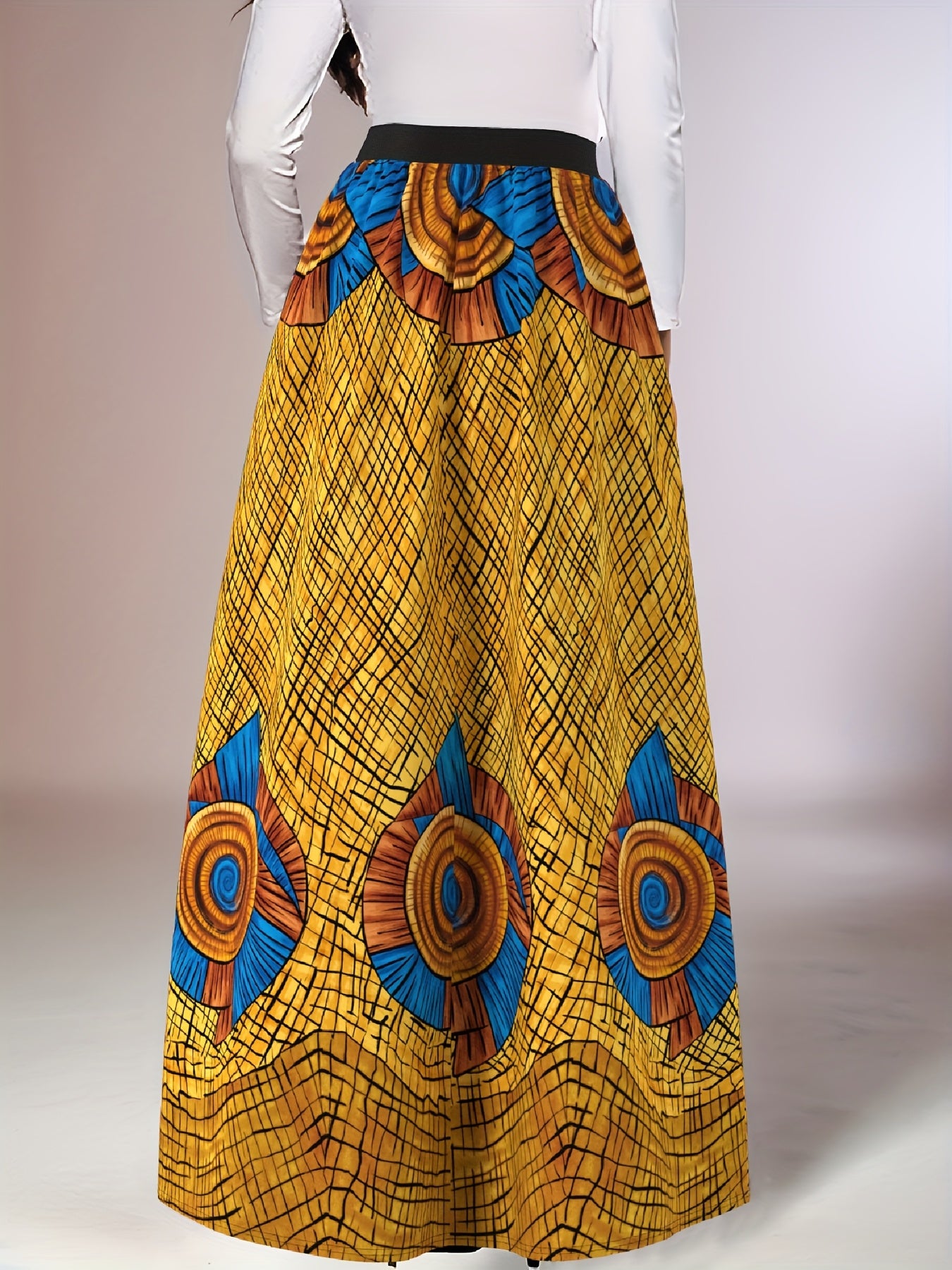 Women's Maxi Skirt High-Waisted Flowing Polyester African Pattern