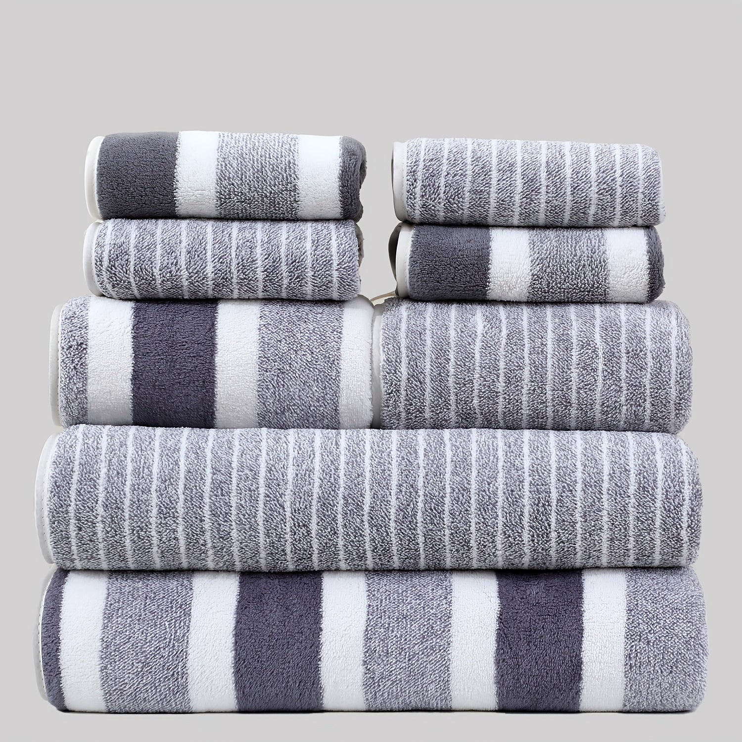8-Piece Sports Bath Towel Set Narrow Stripes Includes 2 Large 2 Medium 4 Square Towels for Bathroom Spa Fitness
