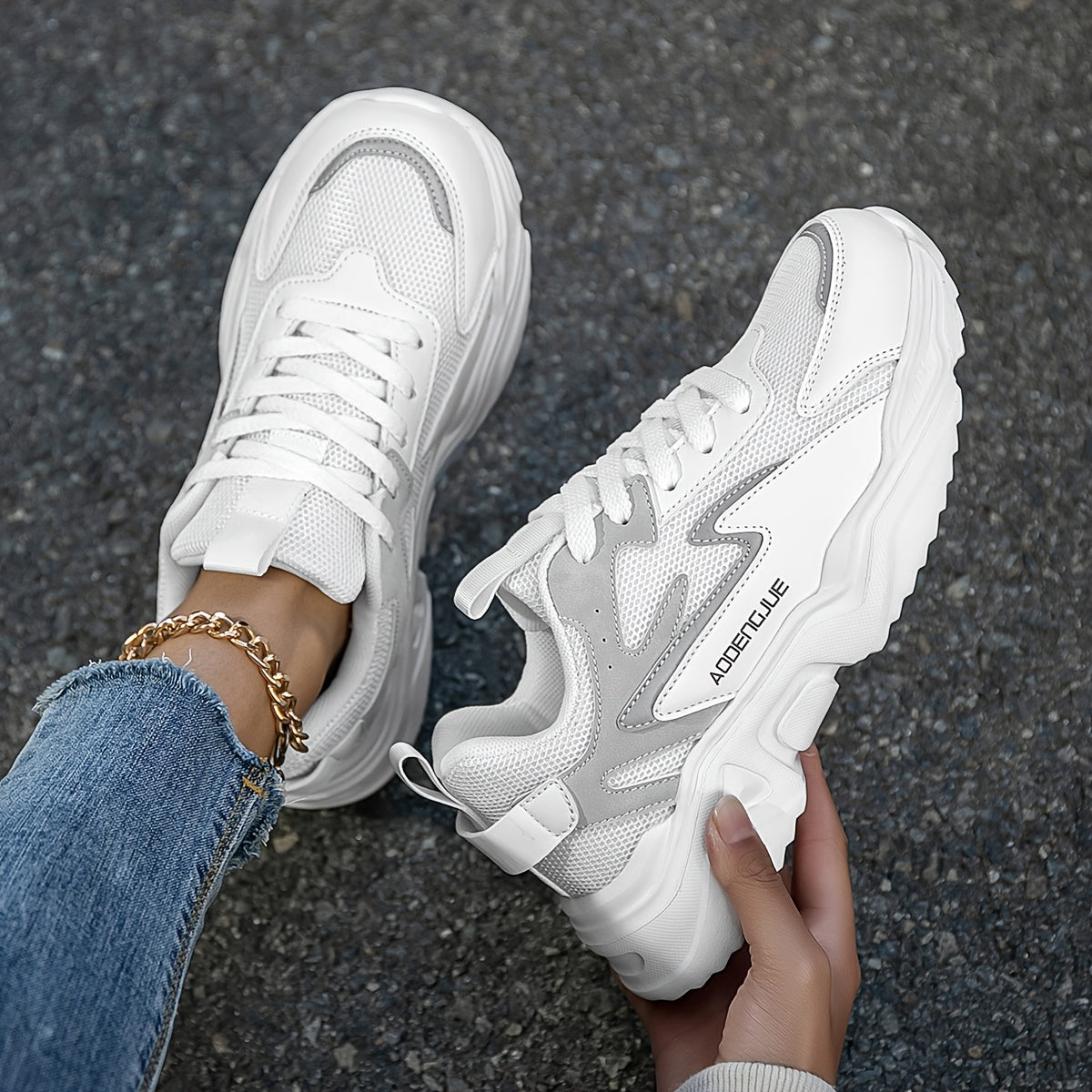Women's Color Block Lightweight Casual Lace-Up Sneakers for Walking