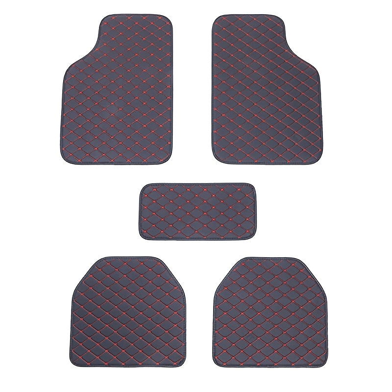 Universal Waterproof PU Leather Car Floor Mats 5 Pack Checkered Pattern