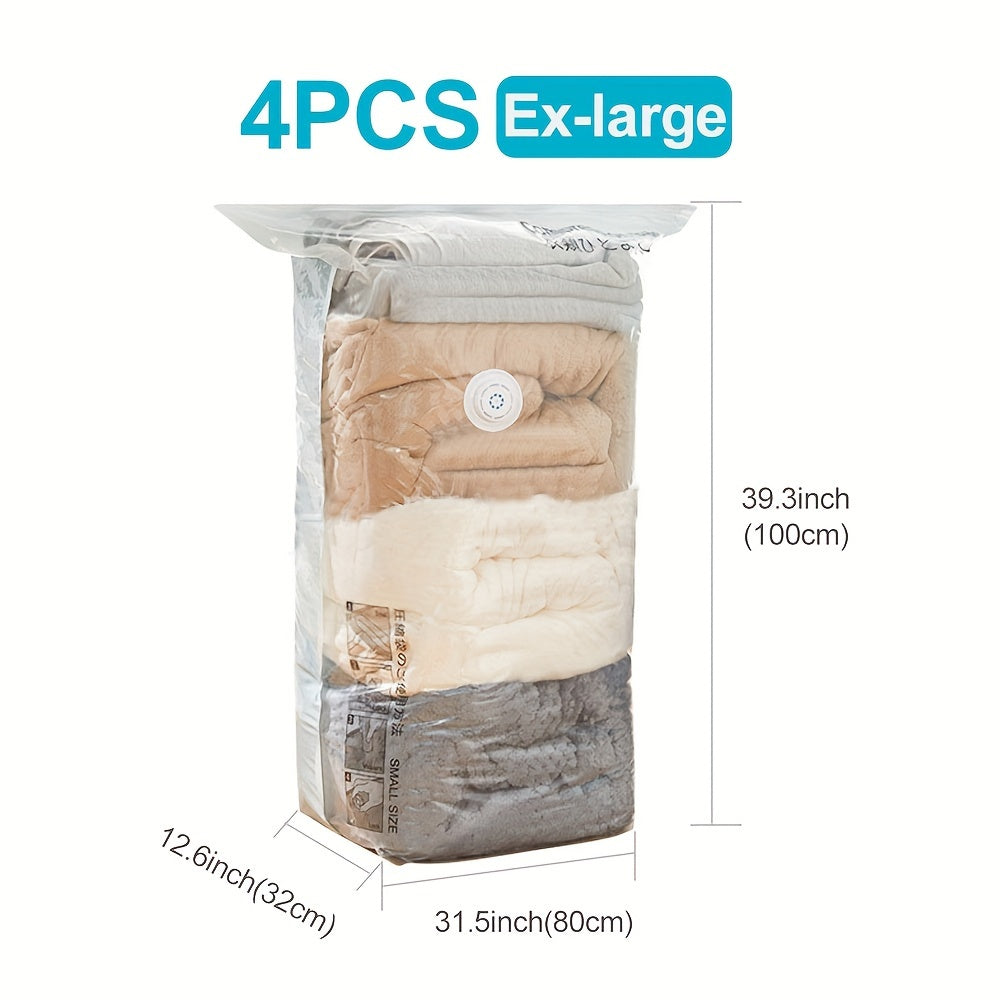 Set of 4 Reusable Vacuum Storage Bags for Clothes and Bedding Space Saving Organizer