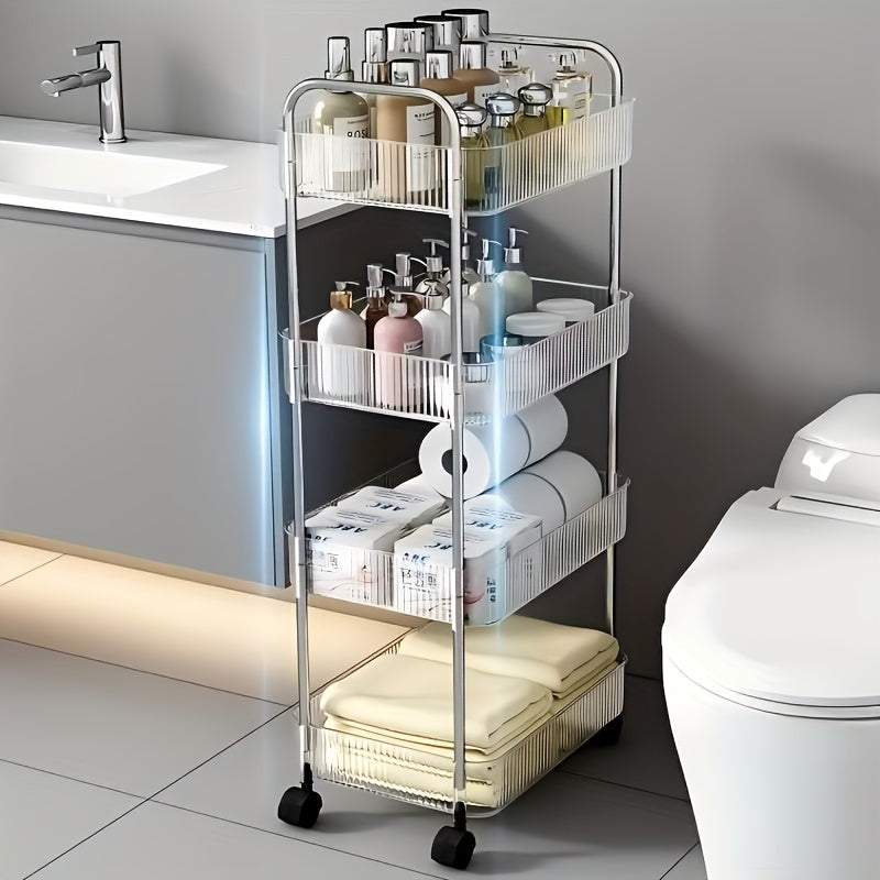 Acrylic Rolling Storage Cart with 3/4 Transparent Layers and 360° Wheels for Bedroom Bathroom Kitchen