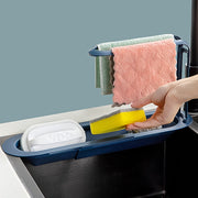 Organizador de fregadero de plástico con estante de secado ajustable sobre el fregadero y cesta de drenaje