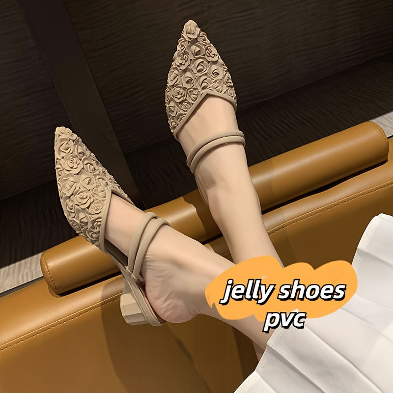 Women's PVC Flats Solid Color Low Heel Non-slip Soft Sole All-Season