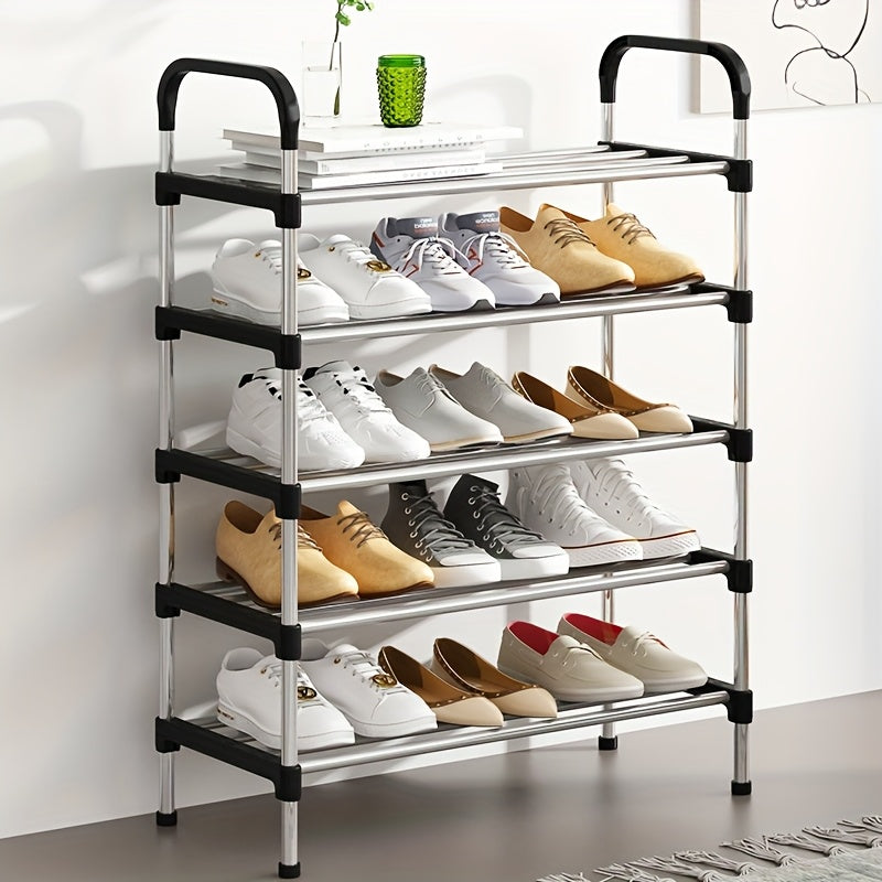 Black Metal Shoe Rack with 4-6 Tiers Dustproof Space-Saving Storage